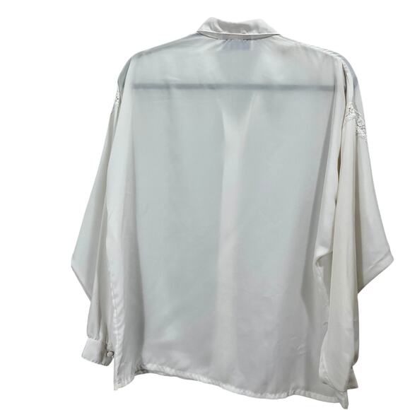 Vintage 90s English Rose White semi-sheer collared Button-Up Top with Lace Trim - Picture 6 of 7